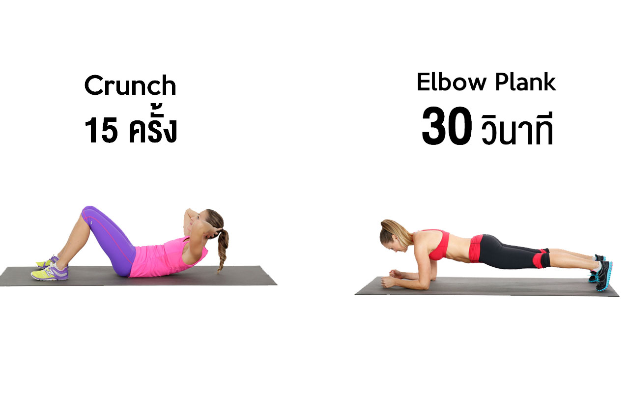 ท่าบอดี้เวทสำหรับผู้หญิง Crunch Elbow Plank ท่าออกกำลังกาย
