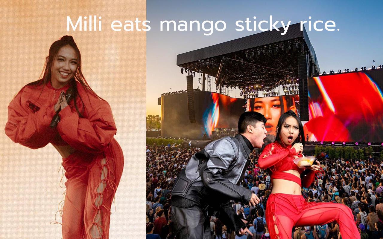 Milli eats mango sticky rice, thai mango sticky rice