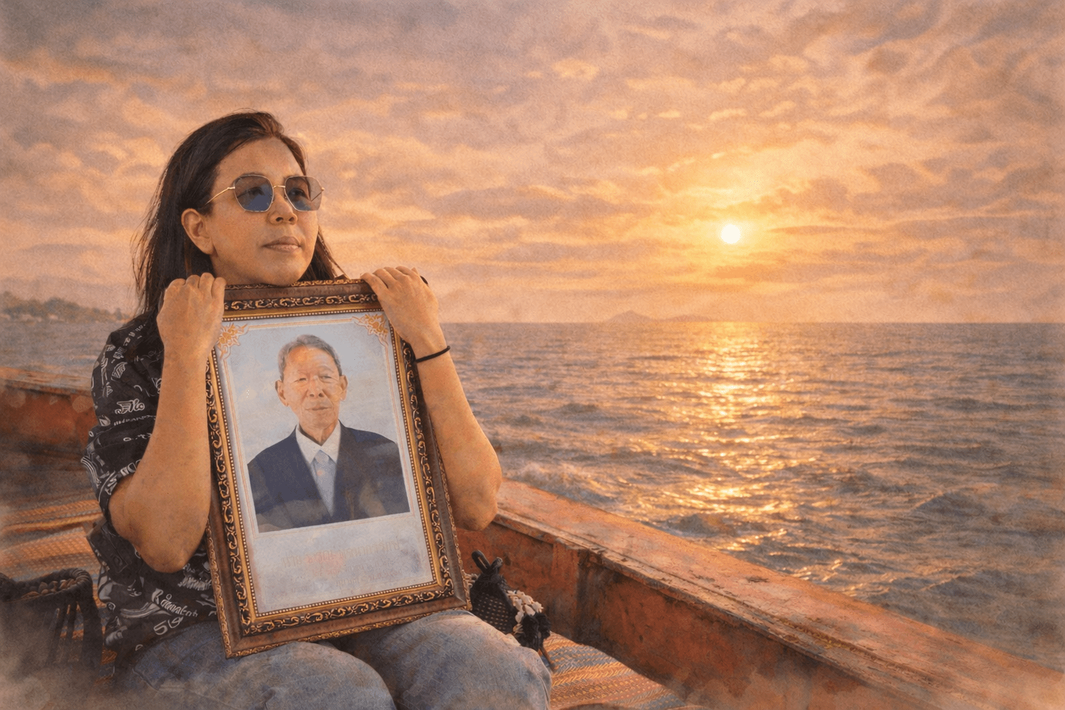 A Thai woman standing by the river, holding memories in a calm and reflective moment