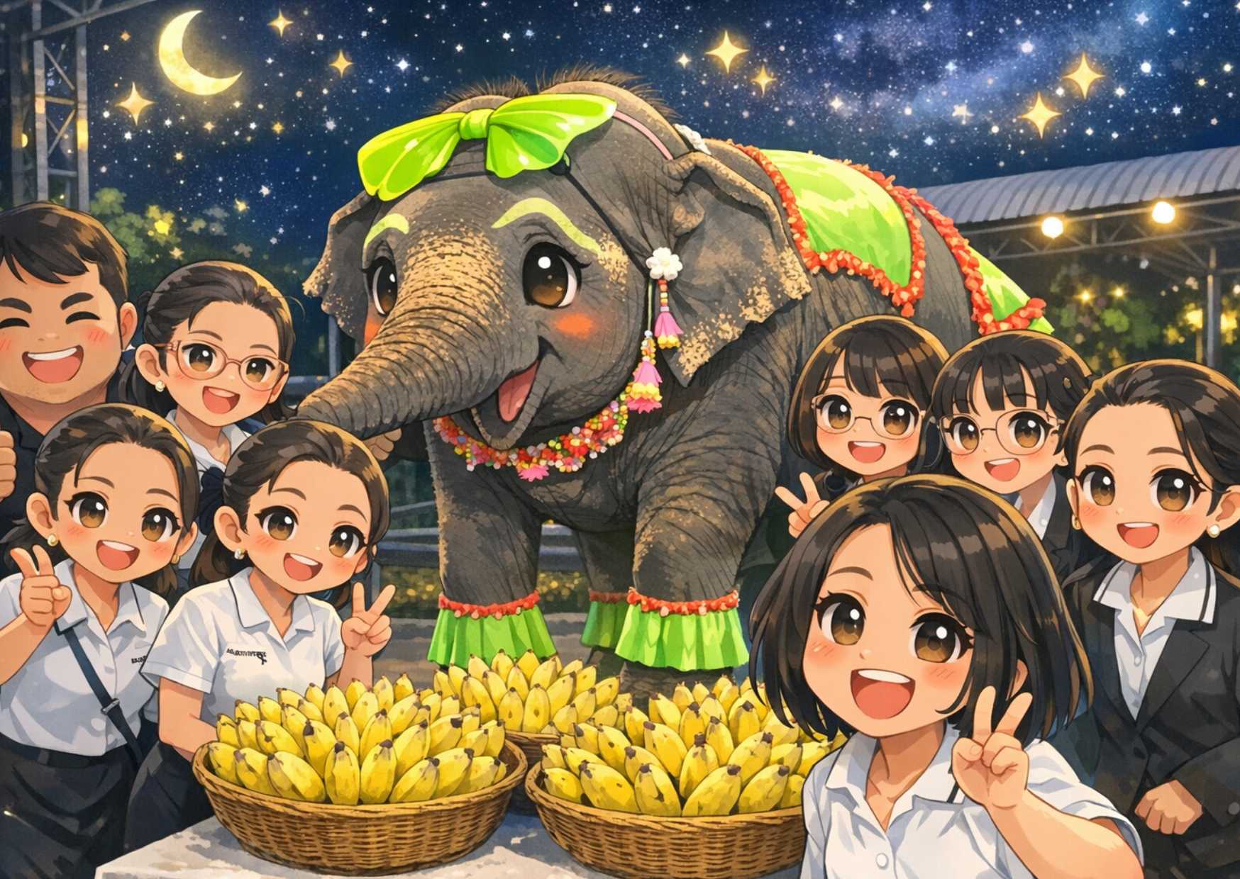 A group of women taking a cheerful selfie at an event during the daytime, with a blue decorative backdrop behind them. Everyone is smiling and dressed neatly.